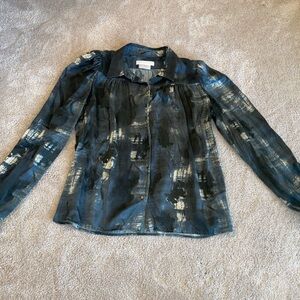 NICOLE FARHI Black Metallic Brushstroke Button-Down Shirt